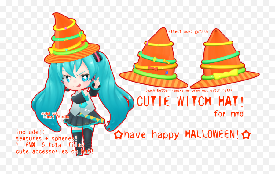 Witch Hat Clipart Striped Witches - Mmd Party Hat Png,Party Hat Transparent