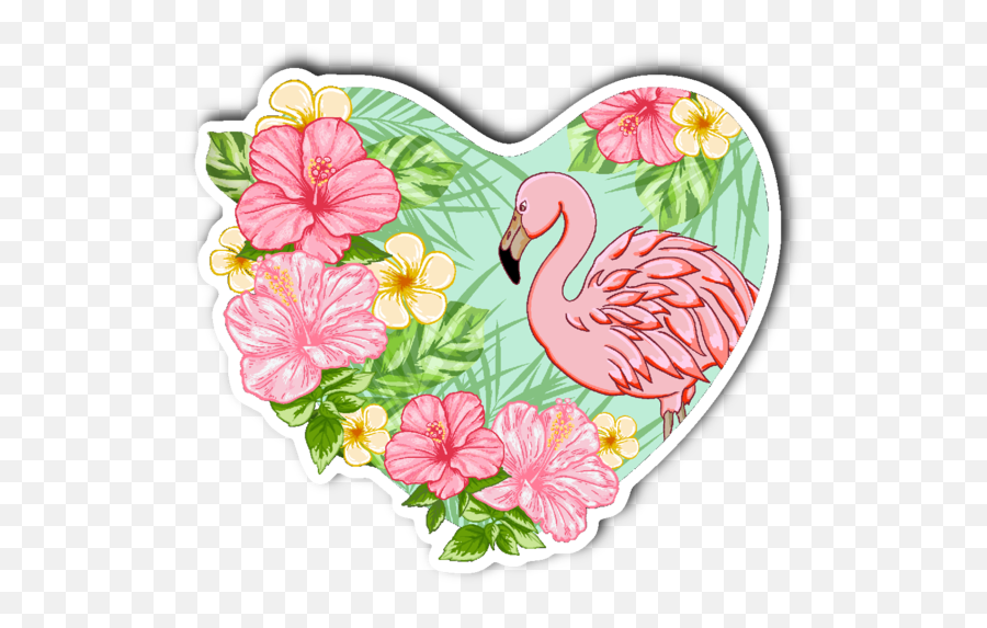 Flamingo And Flowers Vinyl Die Cut Sticker - Greater Flamingo Png,Flamingo Png