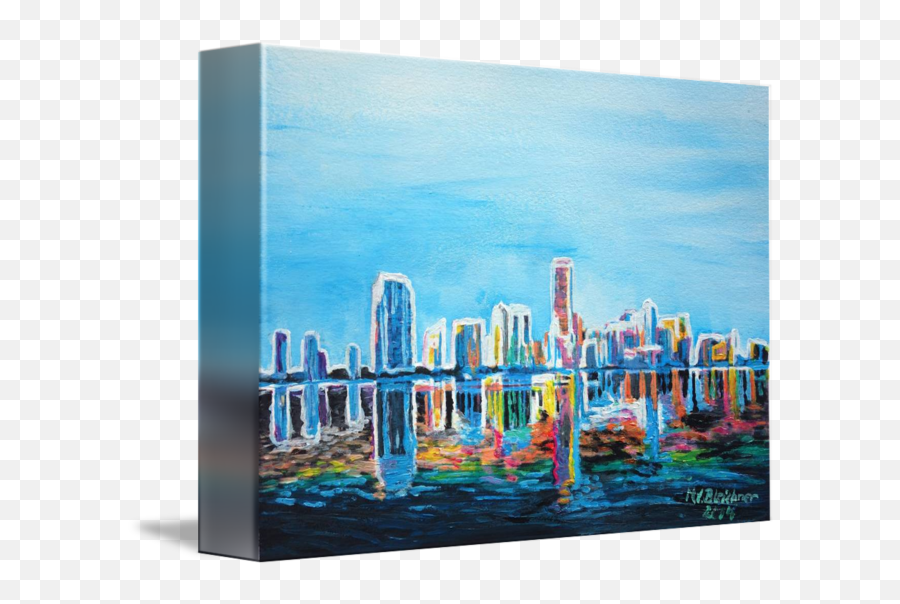 Neon Shimmering Skyline Silhouette Miami Florida By M Bleichner - Painting Png,Florida Silhouette Png