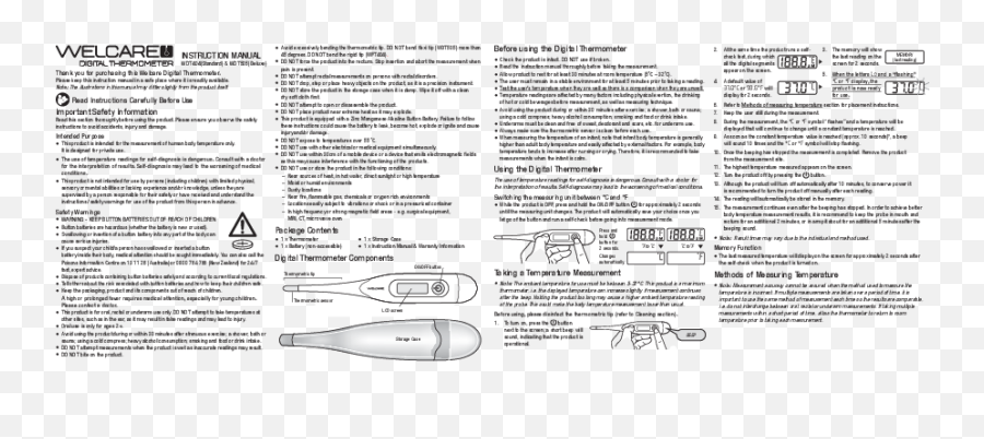 Welcare Wdt404 Digital Stick Thermometer Instruction Manual - Document Png,Fire Stick Thermometer Icon
