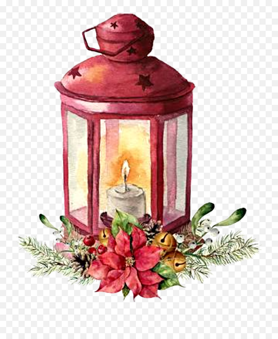 Watercolor Lantern Christmas Winter Xmas Decoration Poi - Lantern Watercolor Png,Poinsettia Png