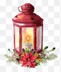 Watercolor Lantern Christmas Winter Xmas Decoration Poi - Lantern Watercolor Png,Poinsettia Png