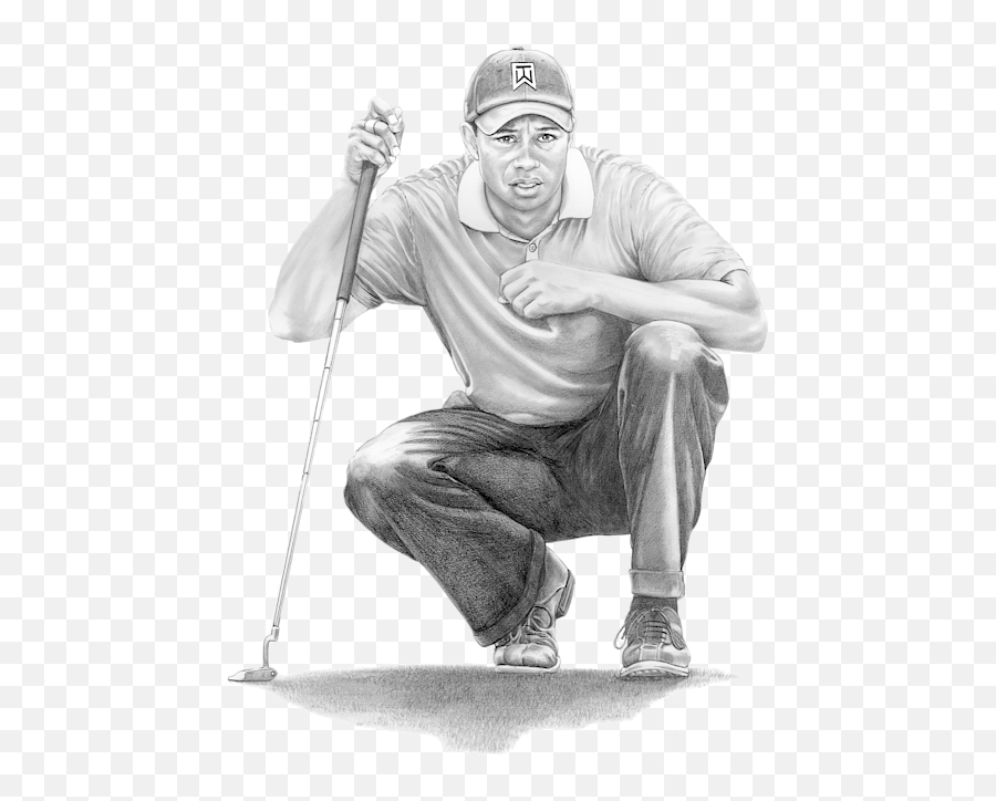 Tiger Woods Crouching Duvet Cover - Professional Golf Art Drawing Png,Tiger Woods Png