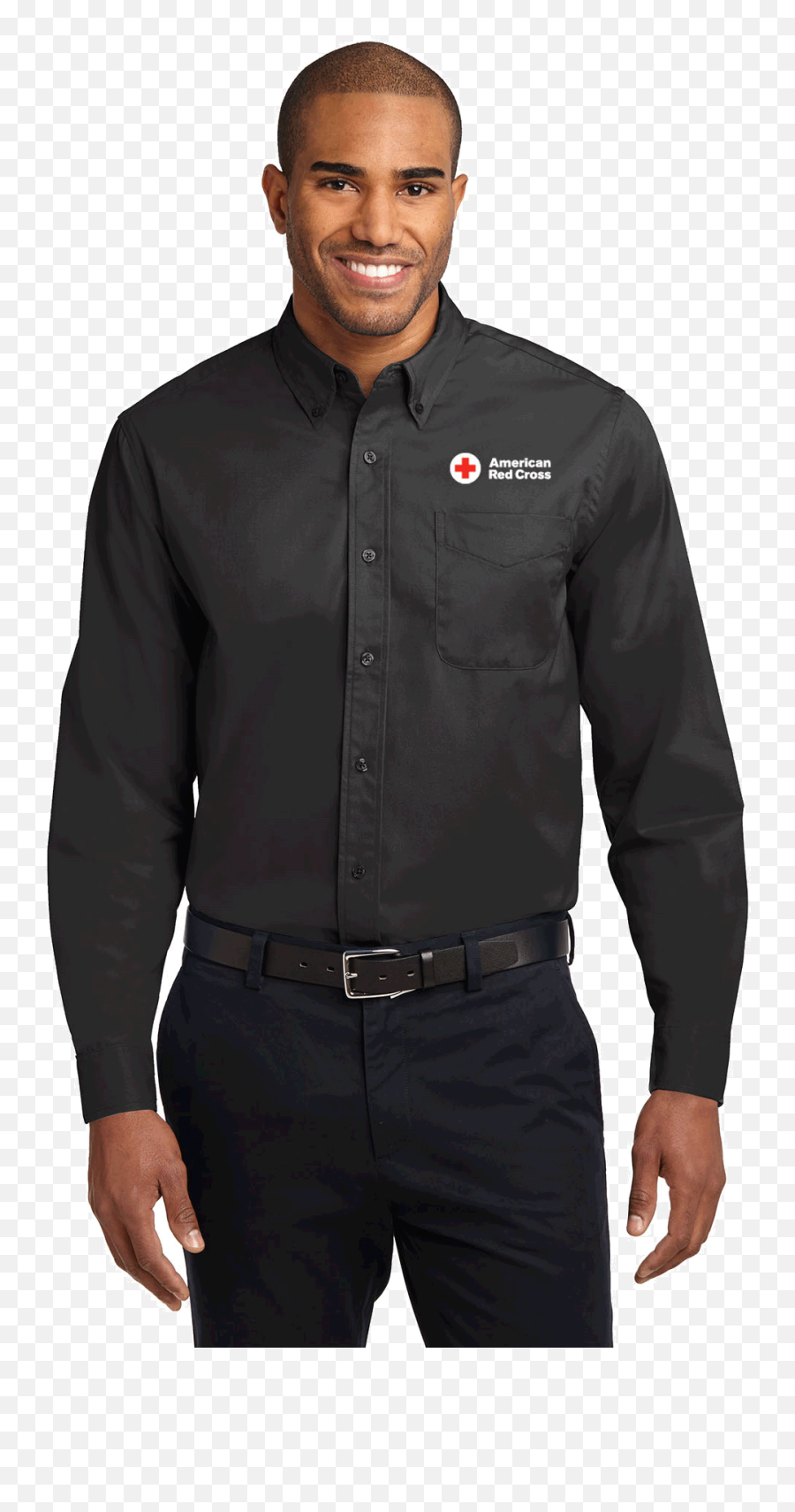 Menu0027s Button Down Oxford Dress Shirt Red Cross Store - Logo On Dress Shirt Png,Shirt Button Png