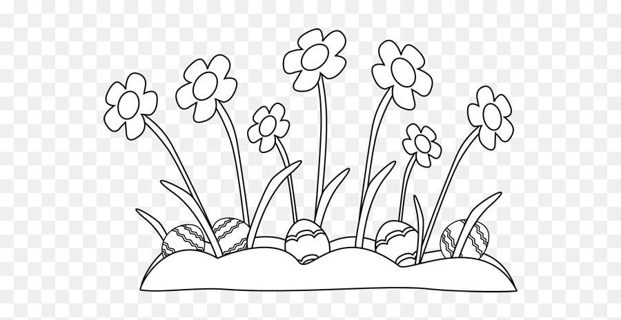 Black And White Easter Eggs Hidden In The Grass Clip Art - Grass And Flower Coloring Png,Grass Clipart Png