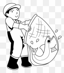 Free Fishing Net Cliparts Download Art - Fisherman Cartoon Black And White png