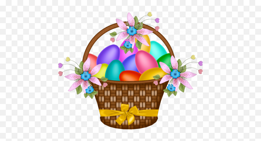 Easter Basket With Yellow Ribbon - Transparent Easter Egg Baskets Png,Easter Basket Png