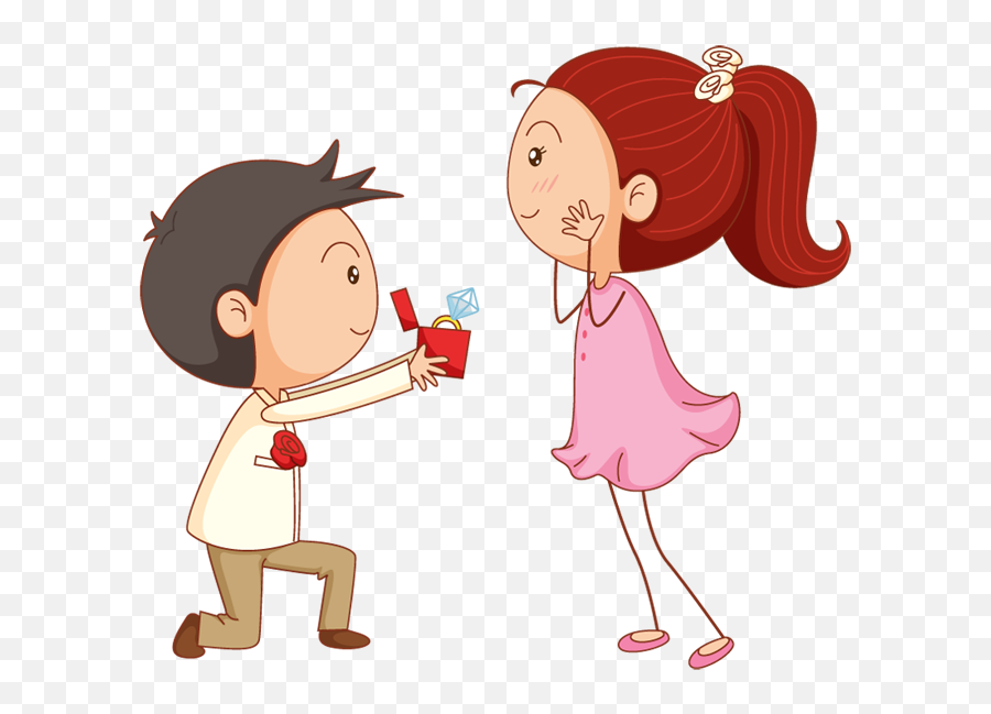 Ring To His Girl For Marriage Proposal - Cartoon Boy Proposing Girl Png,Proposal Png