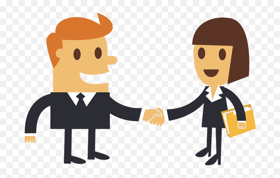 Cartoon Businessman Shaking Hands With A Businesswoman - Business Shaking Hands Cartoon Png,Cartoon Hand Png