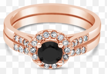 9ct Rose Gold U0026 Black Diamond Halo Ring With Matching Band - Rose Gold Black Diamond Rings Png,Black Diamond Png