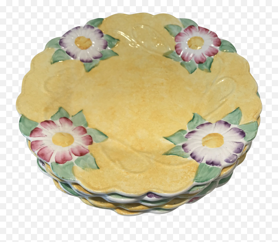 Antique 1920u0027s James Kent Ltd Art Nouveau Majolica Yellow Flower Plates - Set Of 5 Sunflower Png,Yellow Flower Transparent