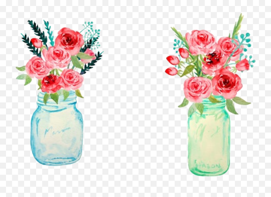Watercolor Flowers Floral Bouquet Vase Mason Jar Masonj - Flowers In Vase Clipart Watercolor Png,Mason Jar Png