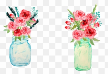Watercolor Flowers Floral Bouquet Vase Mason Jar Masonj - Flowers In Vase Clipart Watercolor Png,Mason Jar Png