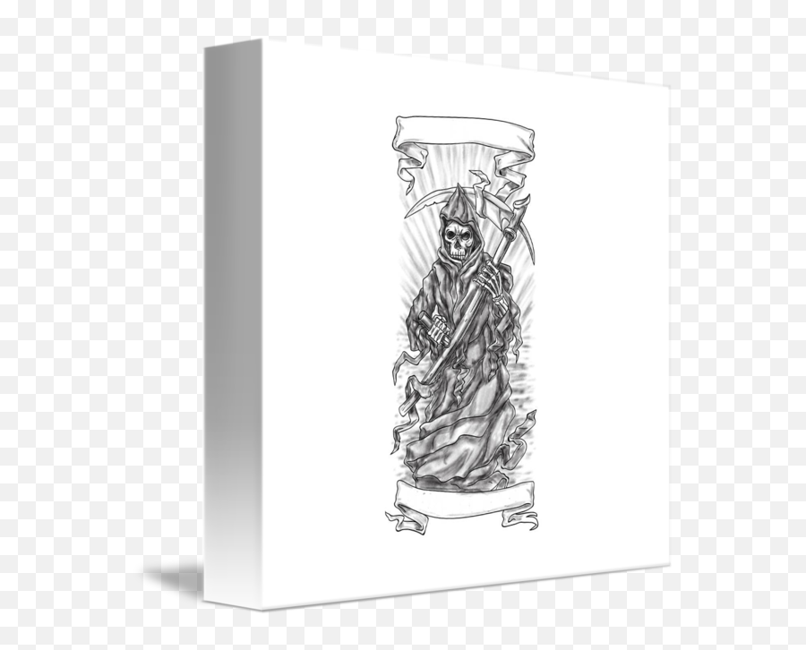Grim Reaper Scythe Ribbon Tattoo By Aloysius Patrimonio - Grim Reaper And The Scythe Png,Grim Reaper Transparent Background