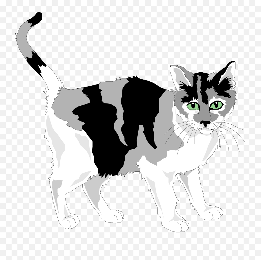 Black And Gray Cat Clip Art - Grey And White Cat Clipart Png,Cat Clipart Png