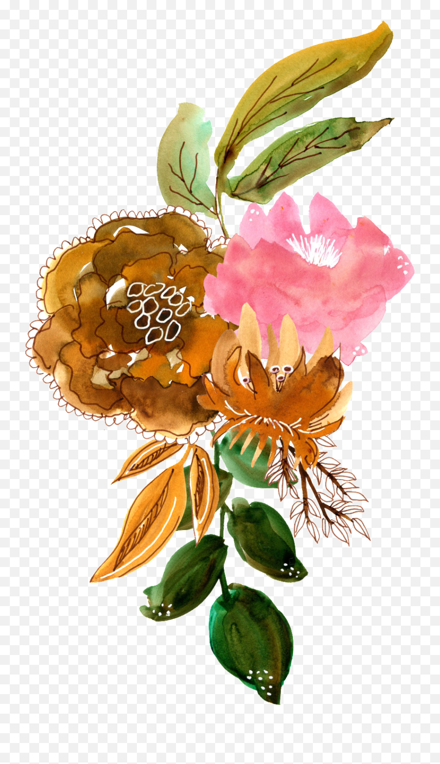 Hand Painted Brown Watercolor Flower Png Transparent - Water Color Flower Png Brown,Watercolor Flower Png