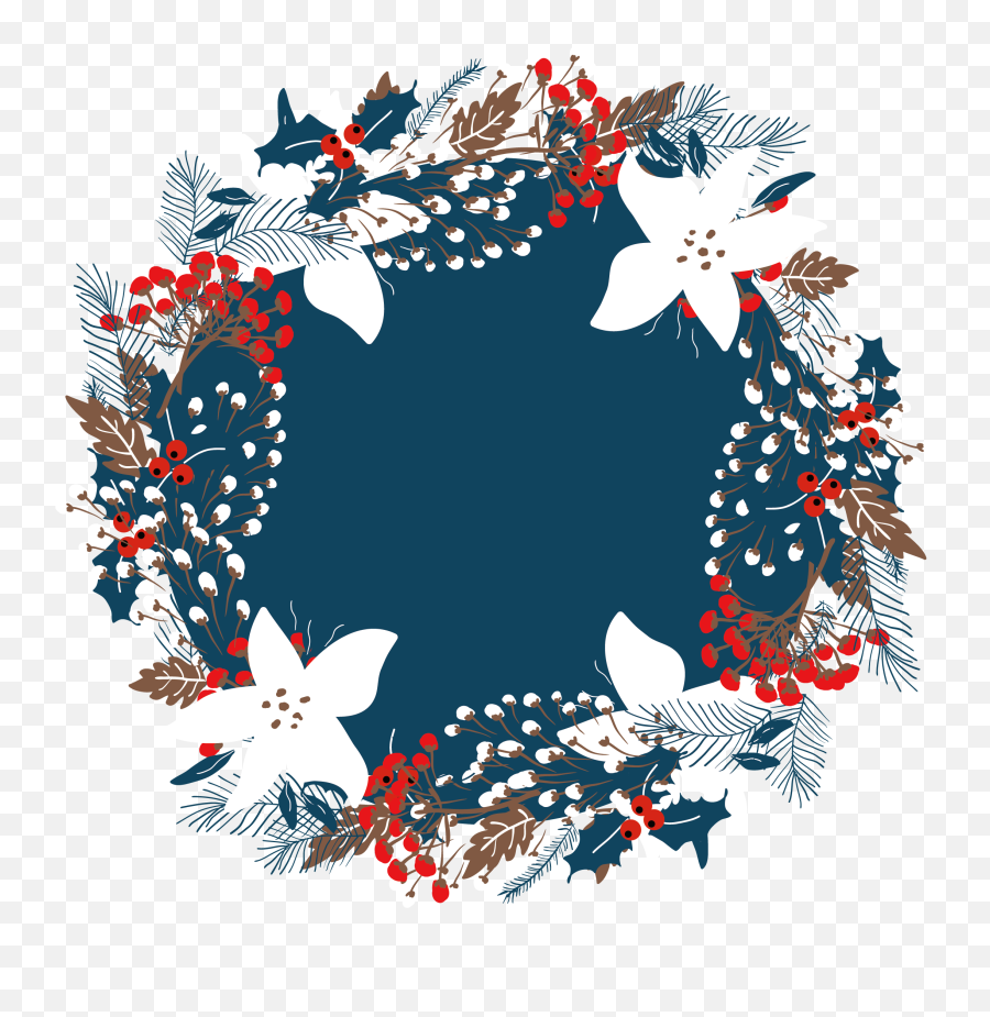 Wreath Illustration Vector Border - Blue Christmas Wreath Vector Free Png,Christmas Icon Png
