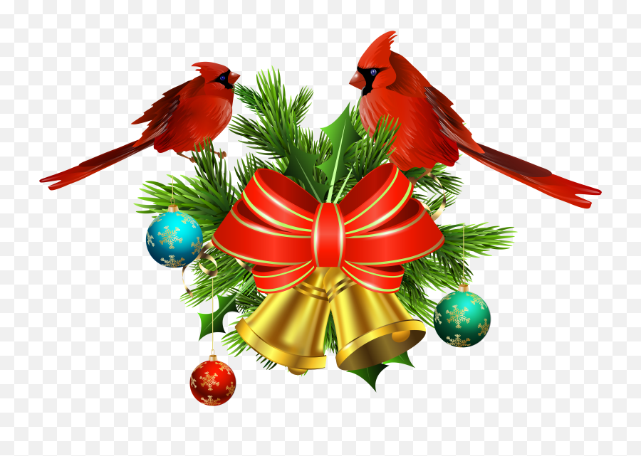 Christmas Bells And Birds Decor Png Transparent Clip - Xmas Clipart Christmas Cardinal,Christmas Decor Png