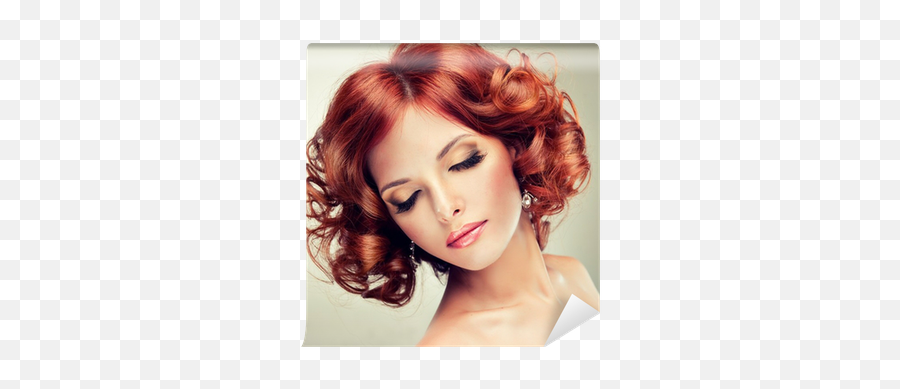Beautiful Model Red With Curly Hair Wall Mural U2022 Pixers - We Live To Change Coafuri Petrecere Par Mediu Png,Curly Hair Png
