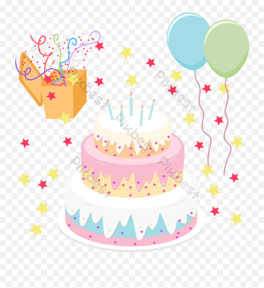 Cartoon Fresh Birthday Cake Balloon Gift Vector Elements - Birthday Party Png,Birthday Cake Icon Vector