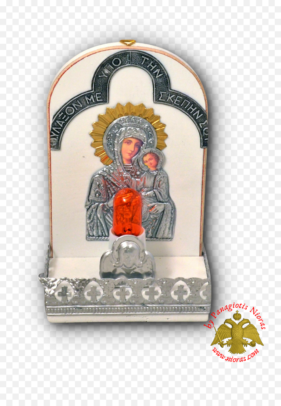 Traditional Orthodox Icon With Electric Lamp Oval White - Byzantine Png,Icon Lamps