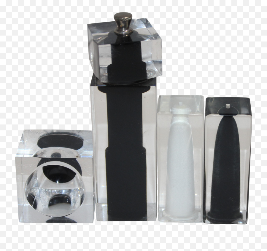 Lucite Salt Pepper Shaker U0026 Mill Cellar Set Black White Clear - Set Of 4 Water Bottle Png,Salt Transparent