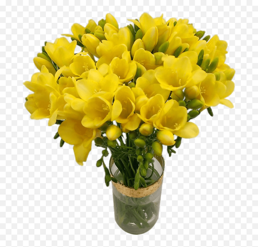 Bouquet Of Yellow Freesias Transparent Png - Stickpng Vase,Marigold Transparent