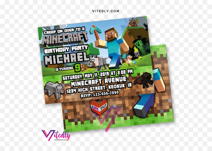 Minecraft Invitation With Free Thank You Card - Minecraft Png,Minecraft Tnt Png