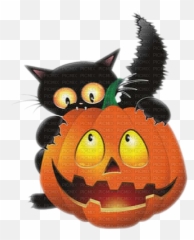 Download Black Cat Halloween Pumpkin Chat Noir - Pumpkins Clipart png