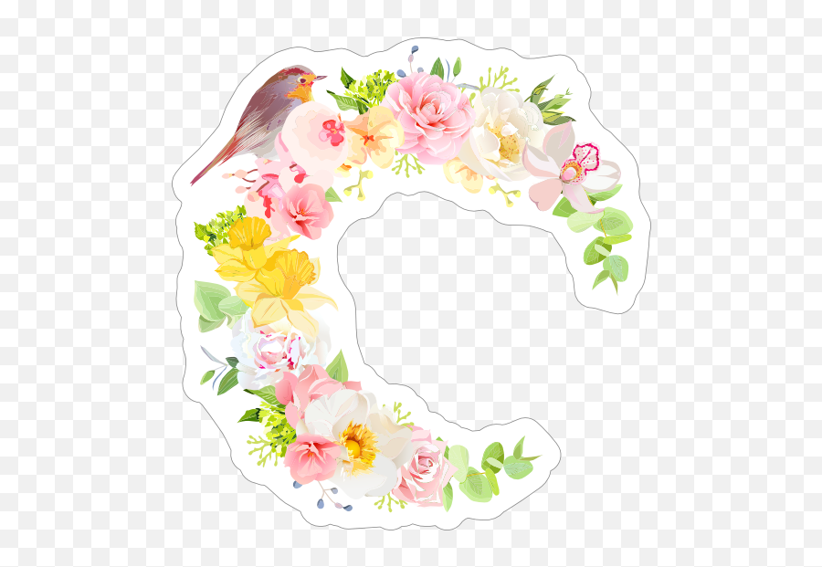 Bird And Flowers Daffodil Sticker - Flower Design Sticker Png,Daffodil Png