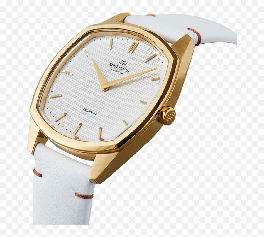 Octagon Gold White Leather - Analog Watch Png,Octagon Png