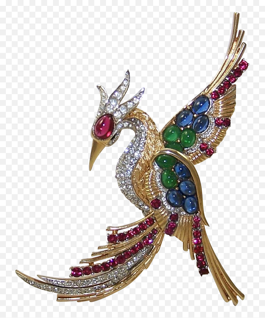 Boucher Large Sapphire Ruby Chrysoprase And Diamante Png Phoenix Bird