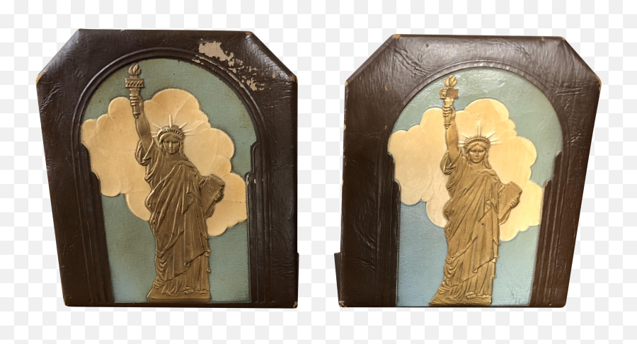 Art Deco Leather Statue Of Liberty Bookends - A Pair Carving Png,Statue Of Liberty Transparent