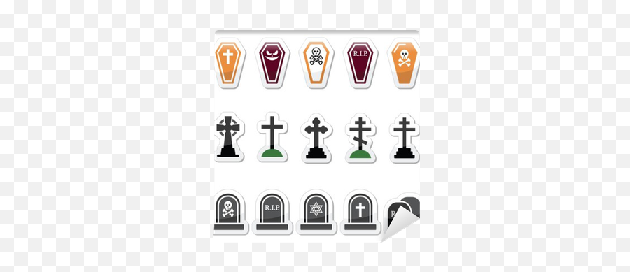 Wall Mural Halloween Graveyard Icons Set - Coffin Cross Protestant Crosses Png,Graveyard Icon