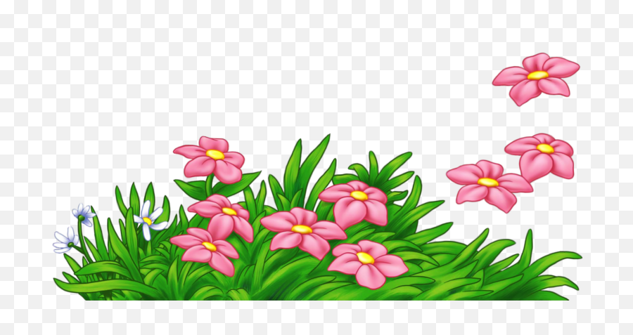 Grass With Flowers Png Clipart - Flowers With Grass Clip Art,Flower Cartoon Png