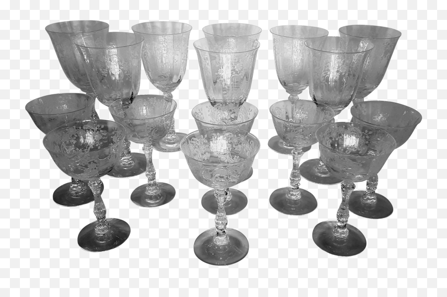 Fostoria Meadow Rose Crystal Goblets And Glasses With Etched Scrolls Swags - Set Of 16 Serveware Png,Swag Glasses Transparent