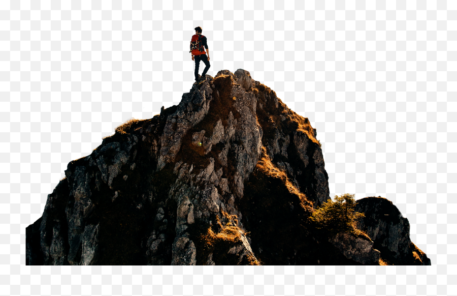 Download A Young Man Reaching The Top Of Mountain - Top Of The Mountain Png,Mountain Transparent Background