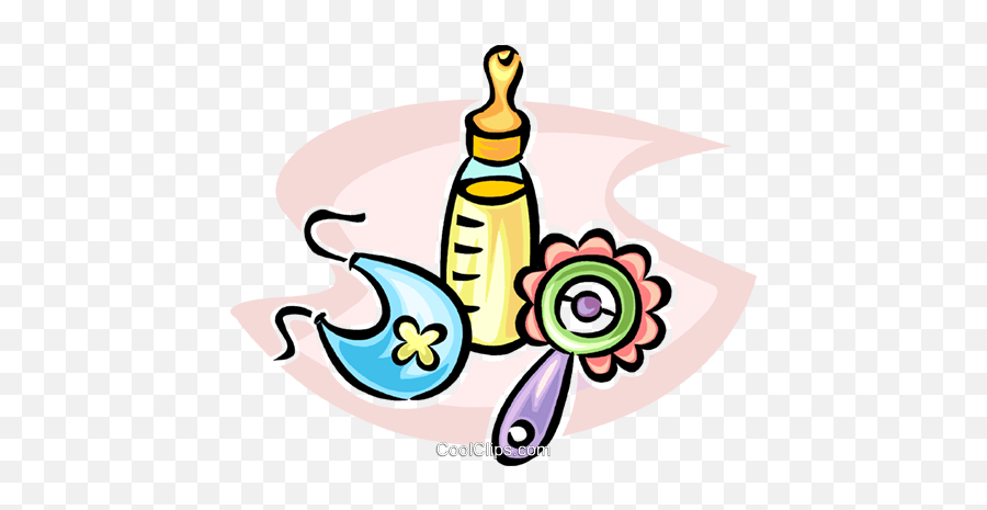 Baby Bottle Rattle And Bib Royalty Free Vector Clip Art - Mamadeira Ilustração Png,Rattle Png