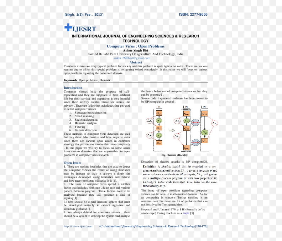 Pdf Computer Virus Open Problems Ijesrt Journal - Document Png,Computer Virus Png