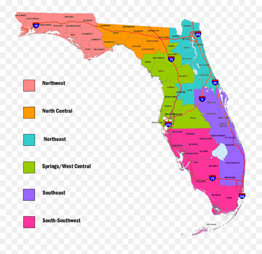 Regions Map - Ucf Florida Map Png,Florida Map Png