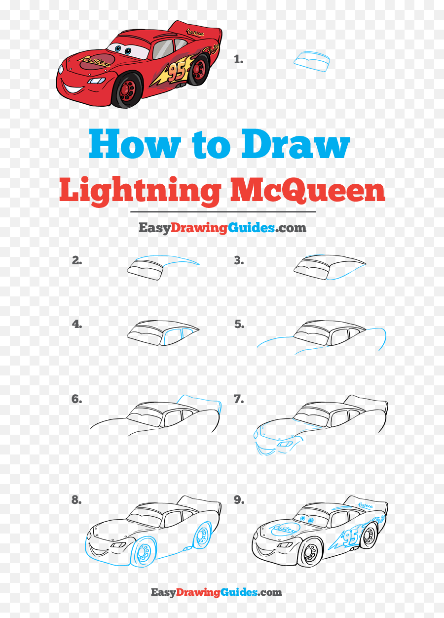 How To Draw Lightning Mcqueen Easy - Draw Lightning Mcqueen Step By Step Png,Lighting Mcqueen Png
