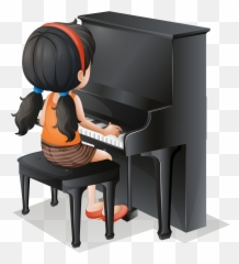 Download Cartoon Piano Children Play The Png - Girl Playing Clipart
