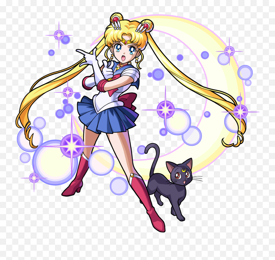 Monster Strike Sailor Moon Luna Tsukino Usagi - Sailor Moon With Luna Png,Sailor Moon Transparent