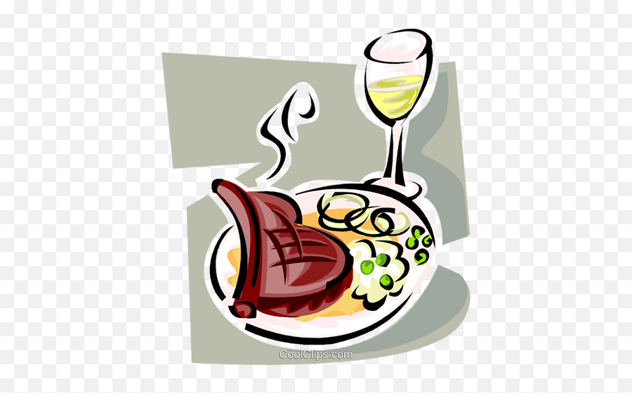 Roast Beef Meal And Wine Royalty Free Vector Clip Art - Essen Und Trinken Clipart Png,Wine Clipart Png