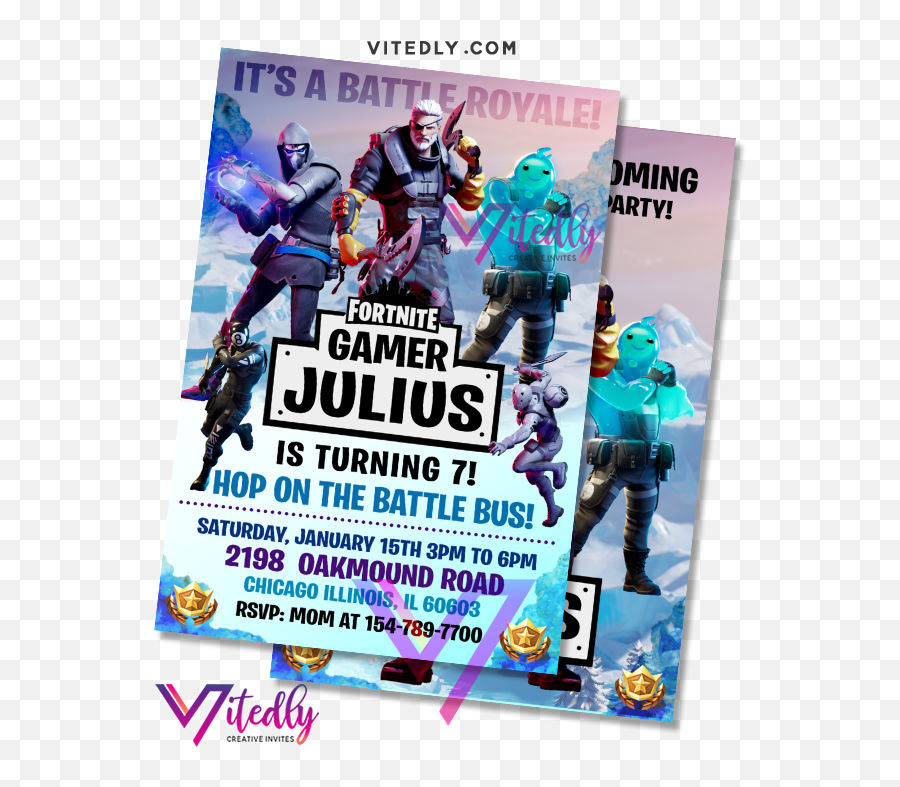 Fortnite Invitation Season 11 With Free Thank You Card - Flyer Png,Battle Bus Png