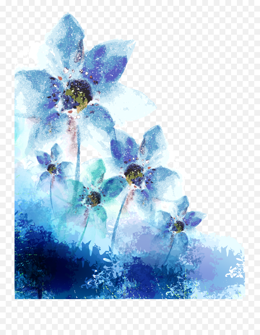 Download Hd Blue Watercolor Flower Png Vector Royalty Free - Blue Watercolor Flowers Png,Watercolor Flower Png