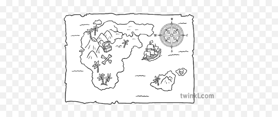 Treasure Map Black And White 2 - Twinkl Treasure Maps Png,Pirate Map Icon