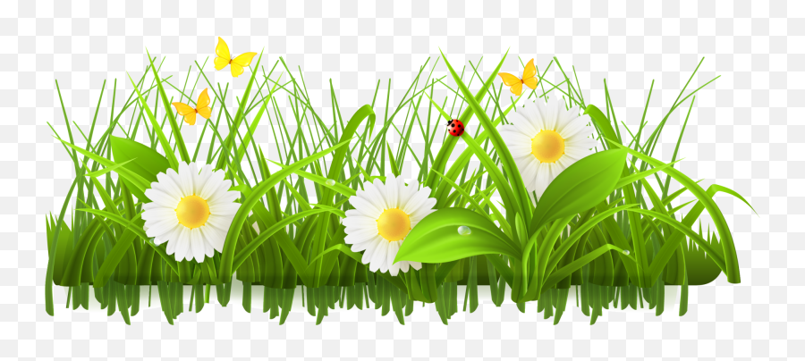 Download Flower Meadow Clipart - Green Flowers Clip Art Png Ladybug In Grass Cartoon,Flowers Clip Art Png