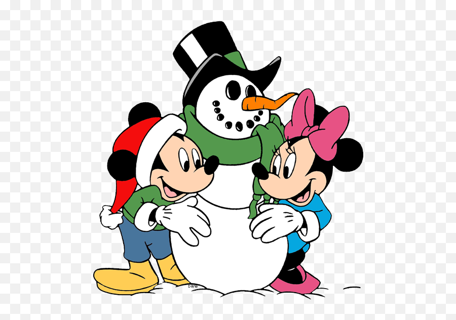 Cartoon Snowman Clipart - Mickey And Minnie Winter Png,Snowman Clipart Transparent Background