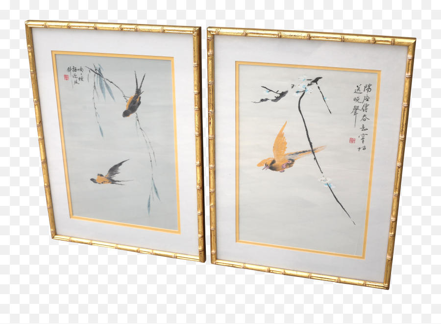 Embroidered Birds - Chinoiserie In Bamboo Frames Png,Bamboo Frame Png